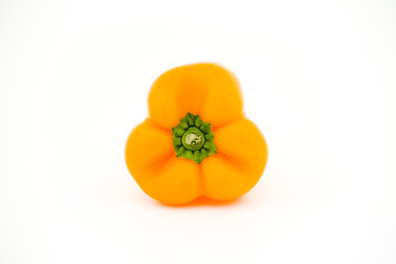 Orange bell pepper front isolated on white background