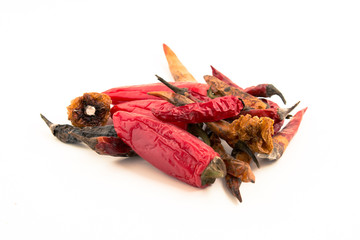 Dried chilli pepper isolated on white background cutout