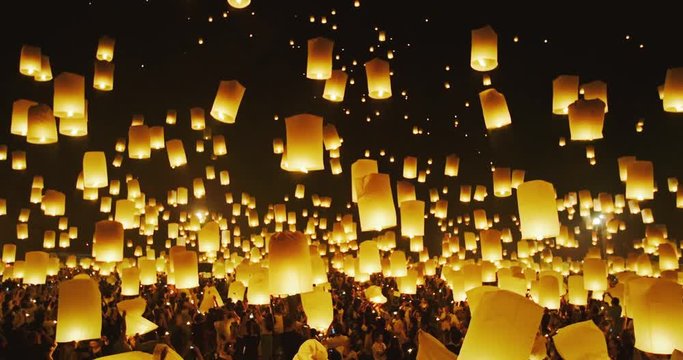 Lanterns Rising into the Night Sky at Festival
