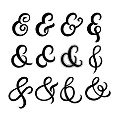 Set of hand written ampersands. Modern brush calligraphy,