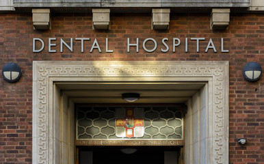 Close up of Door Frame of Dental Hospital in Bristol, Split Toning Horizontal Photography