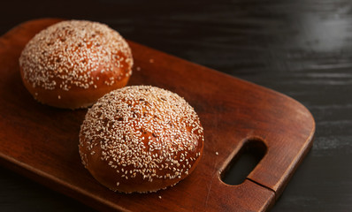 homemade burger with sesame seeds and flax