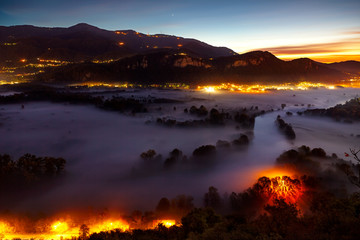 View of the Adda river during a foggy morning, Airuno, Italy