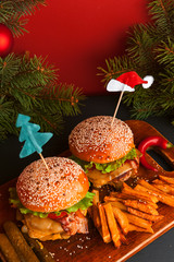 delicious homemade Christmas burgers with a juicy veal cutlet