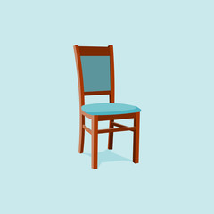 Chair wood classic detailed single object realistic design . Isolated on blue background. 3d Vector illustration eps10