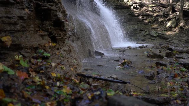 The epic 17 metre high curtain waterfall found in Ancaster Heights, Sherman Falls aka Smith's Falls and Whitton Falls. Close up shot in 4K, Hamilton, Ontario, Canada
