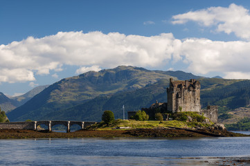 Fototapeta na wymiar View of the Eilean Donan Castle in the Highlands of Scotland, United Kingdom; Concept for travel in Scotland