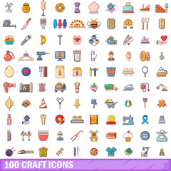 100 craft icons set, cartoon style 