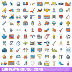 100 playground icons set, cartoon style 