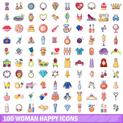 100 woman happy icons set, cartoon style  © ylivdesign