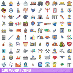100 work icons set, cartoon style 