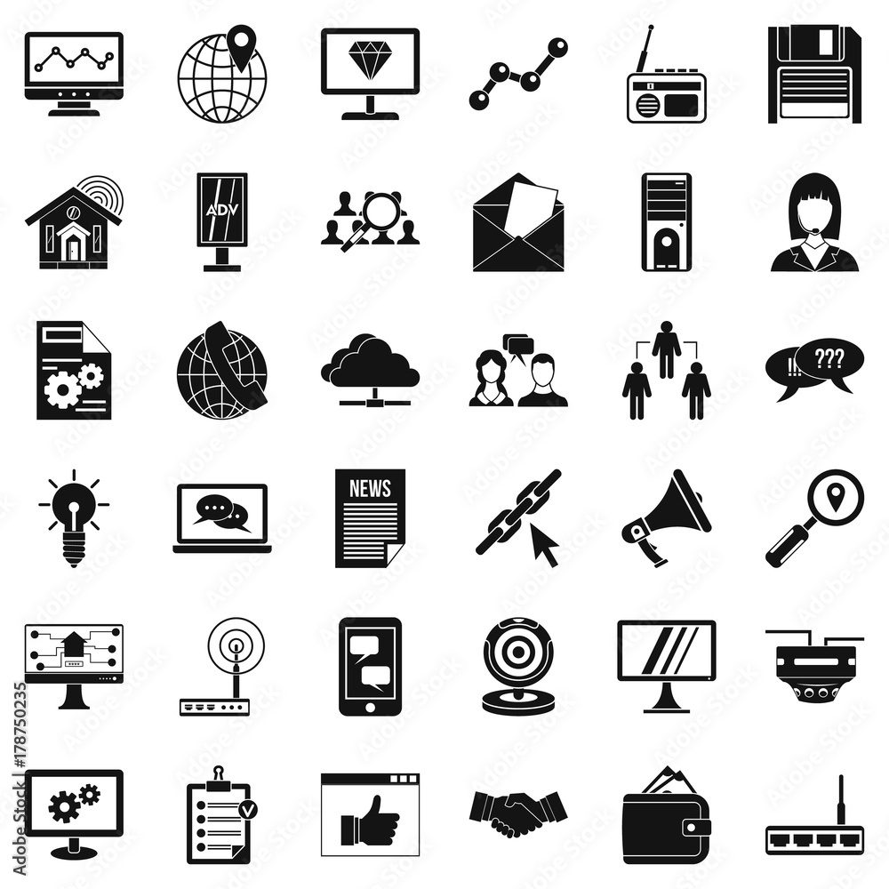 Poster adv file icons set, simple style