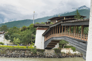Fototapeta na wymiar Cantilevered Bridge, Punakha Dzong
