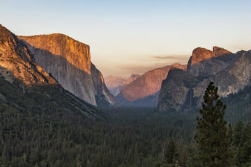 Tunnel view at sunset in autumn in Yosemite Valley