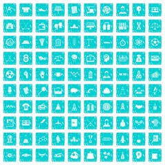 100 success icons set grunge blue