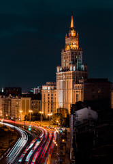 Fototapeta na wymiar The Red Gates Stalin skyscraper in Moscow
