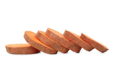 Sliced sweet potato, isolated on white
