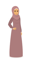 muslim beautiful girl woman in hijab - Full-length standing Portrait, vector illustration flat