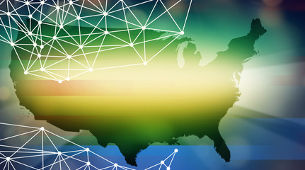 Geometric graphic background communication with USA map. Digital data visualization. Minimalistic chaotic design
