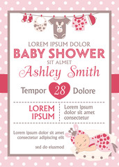 Vector Card Template for Baby Girl Shower