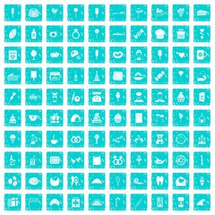 100 sweets icons set grunge blue
