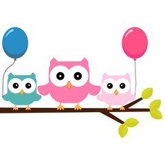owls on a branch with air balloons