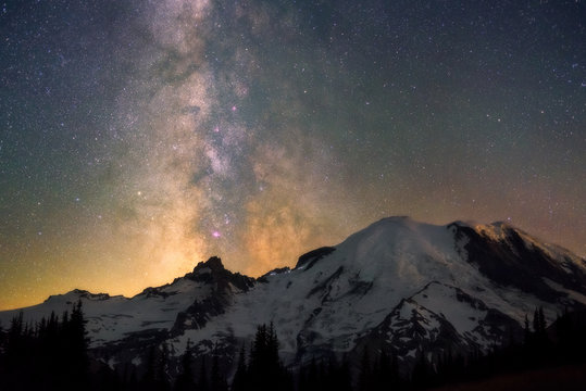 Milky way over Mount Rainier, Washington