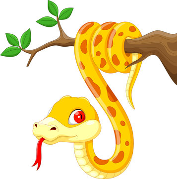 Cute cartoon snake on branch