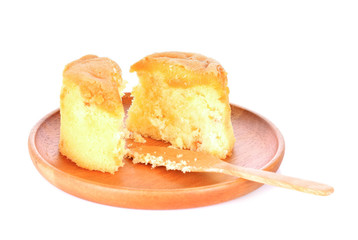 Dessert egg in Wooden Plate on white background