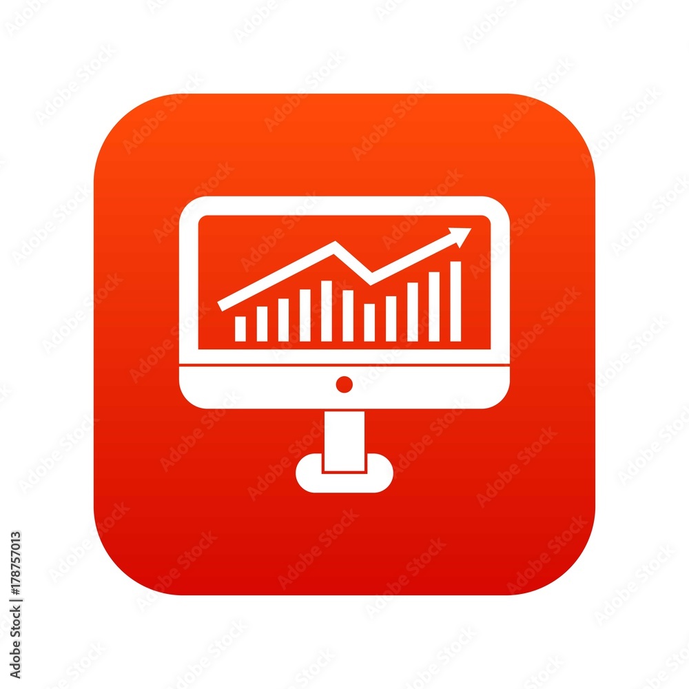 Aufkleber growth graph on the computer monitor icon digital red