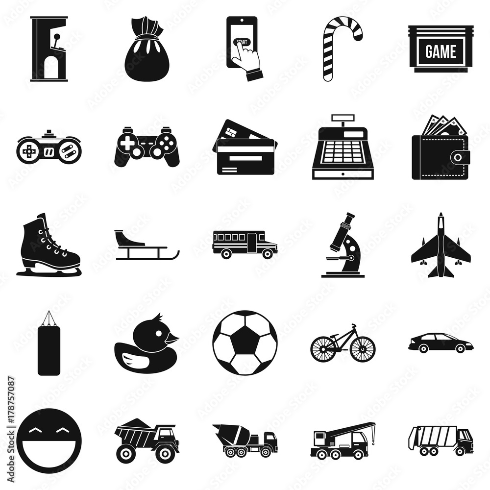 Poster active rest of child icons set, simple style