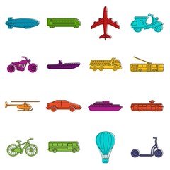 Transportation icons doodle set