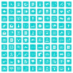 100 telecommunication icons set grunge blue