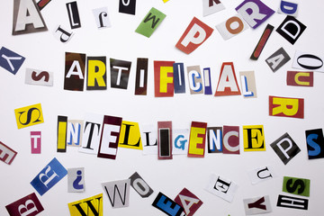 A word writing text showing concept of ARTIFICIAL INTELLIGENCE made of different magazine newspaper letter for Business case on the white background with copy space