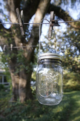Vintage Canning Jar Hanging on Clothesline