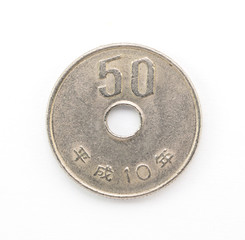 Close up old japanese coin (50 yen)