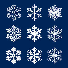 Fototapeta na wymiar Collection of White Snowflakes. Vector Illustration