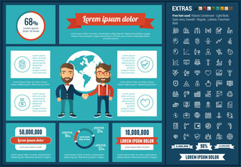 Business infographic template and elements. The template includes illustrations of hipster men and huge awesome set of thin line icons. Modern minimalistic flat vector design.
