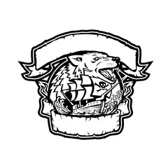 Wolf Pirate Ship Banner Retro