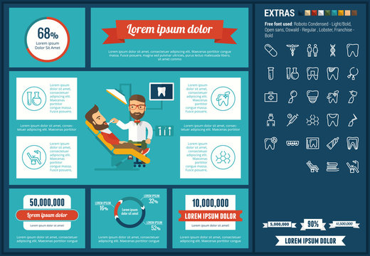 Stomatology infographic template and elements. The template includes illustrations of hipster men and huge awesome set of thin line icons. Modern minimalistic flat vector design.