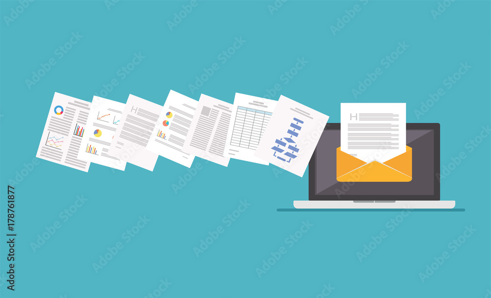 Poster files attachment email. online communication. email.