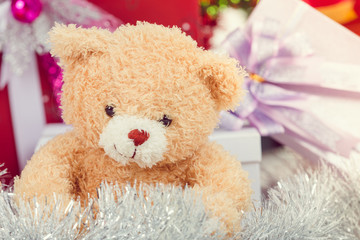 Gift boxes and Teddy Bear
 christmas,Isolated on white background