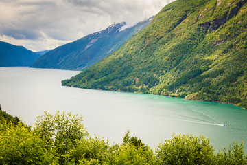Mountains landscape and fjord in Norway