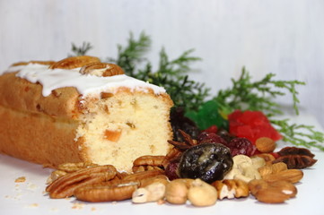 Christmas fruit budin with dried and glazed fruits and sweet ingredients