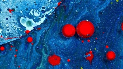 Bright Vibrant Swirling Colors - red balls spheres on blue and white
