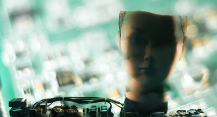 Cyber technology, connection ai with robots