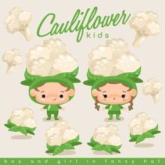 Boy and girl wearing Vegetable shaped hat : Vector Illustration