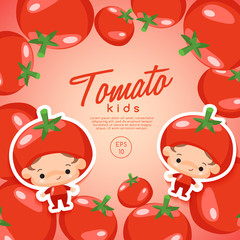 Boy and girl wearing Vegetable shaped hat : Vector Illustration