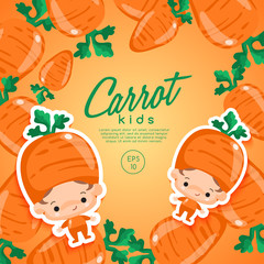 Boy and girl wearing Vegetable shaped hat : Vector Illustration