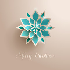 Merry Christmas greeting card. Paper graphic of Christmas snowflakes. 